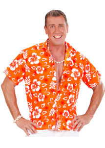 chemise hawaï homme, chemise hawaïenne homme, accessoire hawaï déguisement, soirée hawaï, accessoire déguisement soirée tropicale, colliers hawaïens, déguisement hawaïen homme, Chemise Hawaïenne, Orange