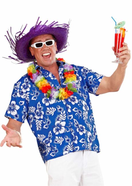 chemise Hawaï, déguisement hawaïen, chemise tropicale, Chemise Hawaïenne Bleue – Motif Fleurs Tropicales