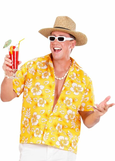 chemise hawaï homme, chemise hawaïenne homme, Hawaii, déguisement hawaïen homme, Chemise Hawaïenne Jaune à Fleurs