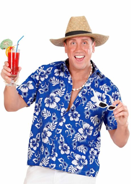 chemise Hawaï, déguisement hawaïen, déguisement tropical, Chemise Hawaïenne Bleue – Motif Fleurs Tropicales