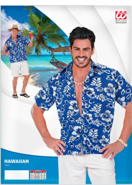 chemise Hawaï, déguisement hawaïen, déguisement tropical, Chemise Hawaïenne Bleue – Motif Fleurs Tropicales