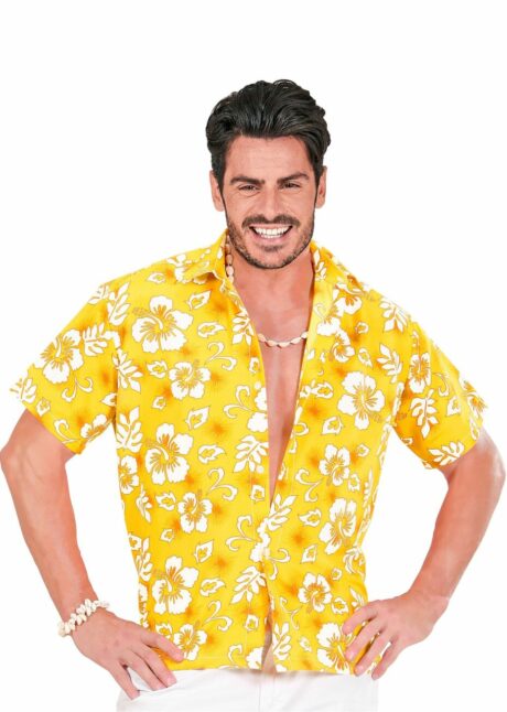 chemise hawaï homme, chemise hawaïenne homme, Hawaii, déguisement hawaïen homme, Chemise Hawaïenne Jaune à Fleurs