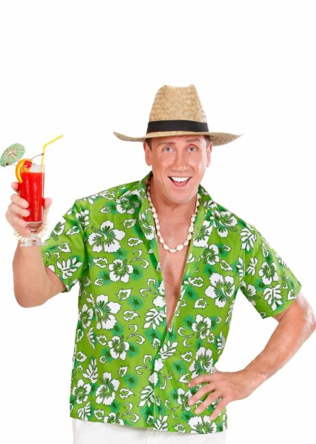 chemise hawaïenne verte, tenue hawaïenne, chemise tropicale, Chemise Hawaïenne Verte à Fleurs