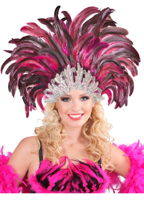 coiffe brésilienne, accessoire carnaval de rio, coiffe de carnaval, coiffure brésilienne, accessoire déguisement, déguisement brésilienne, coiffe brésilienne à plumes, Coiffe Brésilienne, Fuchsia