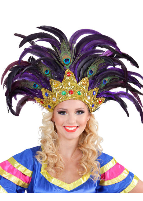 Belle Femme En Costume De Carnaval Coloré, Coiffe De Plumes