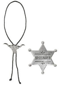 Collier Cowboy – Tête de Buffle, étoile de shériff, collier sherif