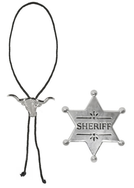 Collier Cowboy – Tête de Buffle, étoile de shériff, collier sherif, Collier de Cowboy, Avec Etoile de Shérif