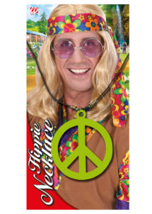 collier hippie déguisement, collier hippie et boucles d'oreilles hippies, collier peace and love, accessoires déguisement hippie, accessoires hippie, collier déguisement hippie, collier déguisement années 70
