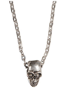 collier chaine tête de mort, collier tête de mort, collier crâne, bague rocker pas cher, collier de pirate, bijoux halloween, accessoires halloween, bague tête de mort, collier de biker, Collier Chaîne Tête de Mort