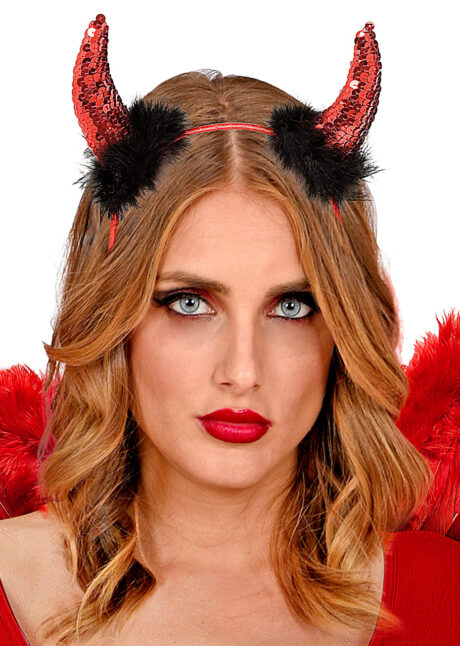 cornes de diable, accessoire déguisement halloween, accessoire diable déguisement, cornes de diables halloween, Cornes de Diable, Sequins Rouges