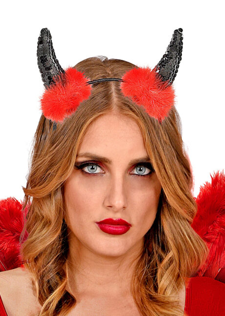 cornes de diable, accessoire déguisement halloween, accessoire diable déguisement, cornes de diables halloween, Cornes de Diable, Sequins Noirs