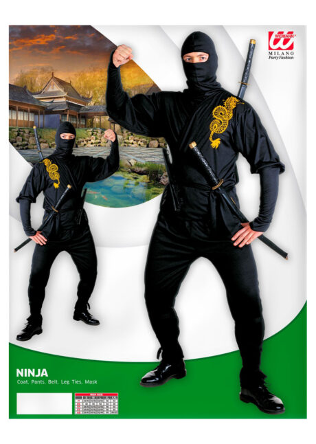 déguisement de ninja homme, déguisement de ninja adulte, costume de ninja, déguisement japonais homme, déguisement asie adulte, Déguisement de Ninja, Noir et Or