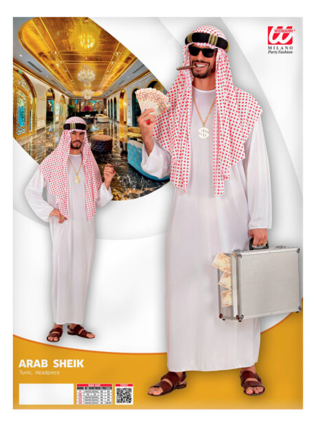 déguisement de prince arabe, déguisement oriental, déguisement sheik arabe, costume sheik arabe, déguisement roi du pétrole, Déguisement de Sheik Arabe, Foulard Rouge et Blanc