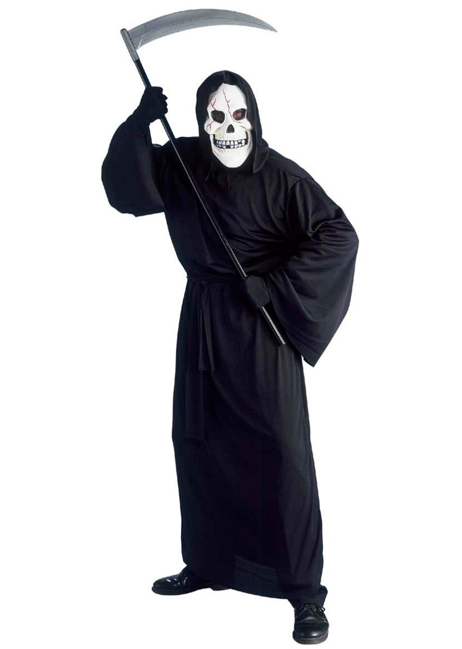 Costume Halloween Faucheuse Complet - Cape Capuchon, Faux, Masque Squelette, Gants - Taille Enfant - Tissu Doux, Longueur 150 Cm