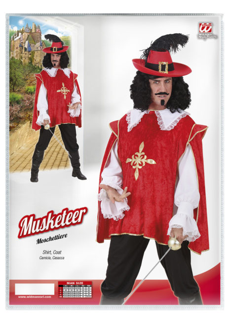 déguisement de mousquetaire, costume mousquetaire homme, tunique mousquetaire adulte, déguisement de mousquetaire, Déguisement de Mousquetaire, Rouge