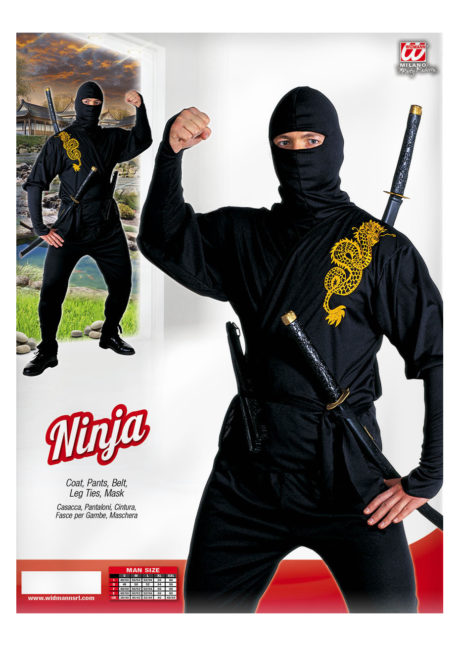 déguisement de ninja homme, déguisement de ninja adulte, costume de ninja, déguisement japonais homme, déguisement asie adulte, Déguisement Ninja, Noir et Or