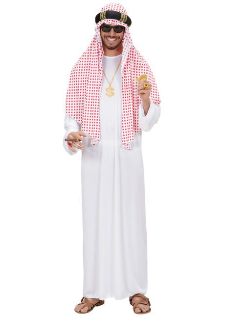 déguisement de prince arabe, déguisement oriental, déguisement sheik arabe, costume sheik arabe, déguisement roi du pétrole, Déguisement de Sheik Arabe, Foulard Rouge et Blanc