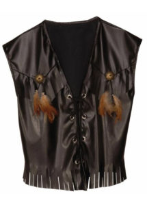 gilet simili cuir, gilet de biker déguisement, gilet de cowboy déguisement, accessoire déguisement cuir, Gilet en Simili, Franges et Plumes