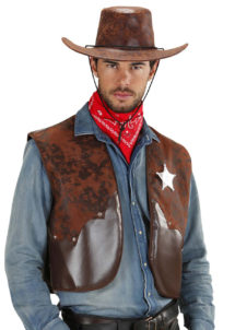 gilet de cowboy, Déguisement Cowboy, Gilet en Simili Cuir Marron