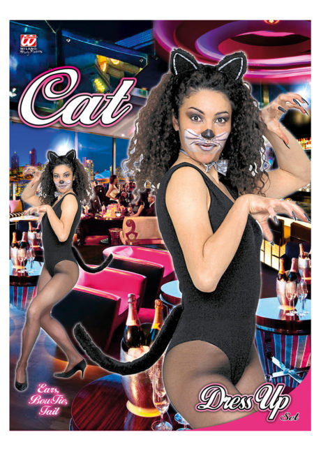 kit de chat, oreilles de chat, queue de chat, accessoires déguisement de chat, Kit Oreilles de Chat, Noir et Argent