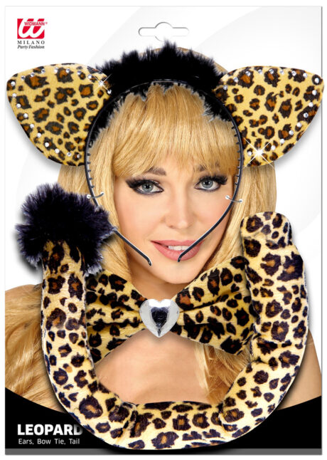 oreilles de léopard, déguisement léopard, kit léopard déguisement, Kit de Léopard, Oreilles, Noeud et Queue