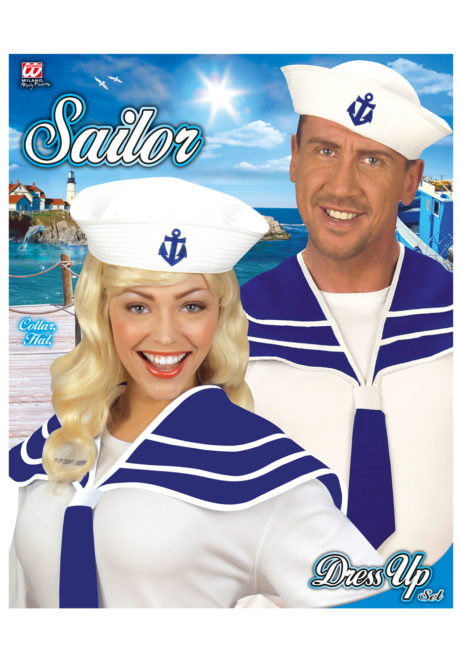 accessoire déguisement de marin, accessoire marin déguisement, kit de marin, chapeau de marin, col de marin déguisement, Kit de Marin, Bob Ancre + Col