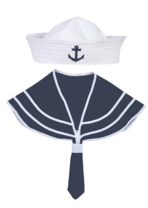 accessoire déguisement de marin, accessoire marin déguisement, kit de marin, chapeau de marin, col de marin déguisement