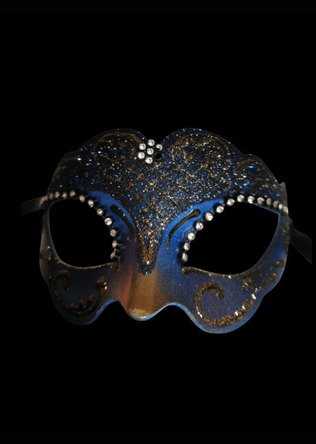 loup vénitien, masque vénitien, loup vénitien fait à la main, masque vénitien haute qualité, masque pour carnaval de venise, Masque Loup Vénitien Baby Paillettes, Bleu et Or