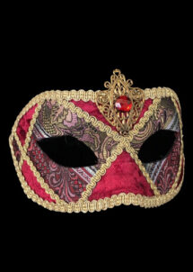 masque vénitien, masque carnaval de Venise, loup vénitien, masque vénitien, masque carnaval de venise, Arlecchino Stoffa, Passementerie Rouge, Vénitien Fait Main