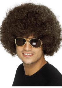 perruque disco, perruque afro châtain, perruque disco homme