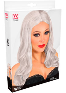 perruque blanche femme, perruque blanche longue, perruque halloween