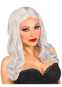 perruque blanche femme, perruque blanche longue, perruque halloween