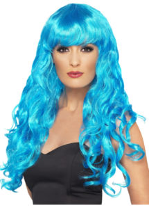 perruque bleue bouclée, perruque bleue femme, perruque de sirène, perruque longs cheveux bouclés, Perruque Sirène, Bleu Electrique