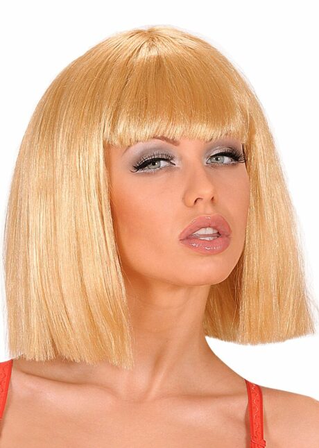 perruque blonde, perruque carré blond femme, perruque CABARET, Perruque Showgirl Blonde – Carré à Frange