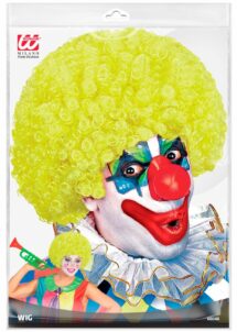 perruque de clown jaune, perruque clown adulte, perruque clown frisée