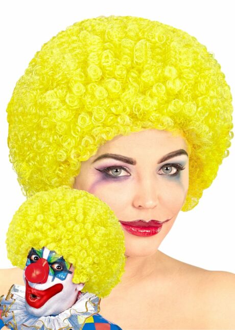 perruque de clown jaune, perruque clown adulte, perruque clown femme, Perruque de Clown Jaune – Cheveux Frisés