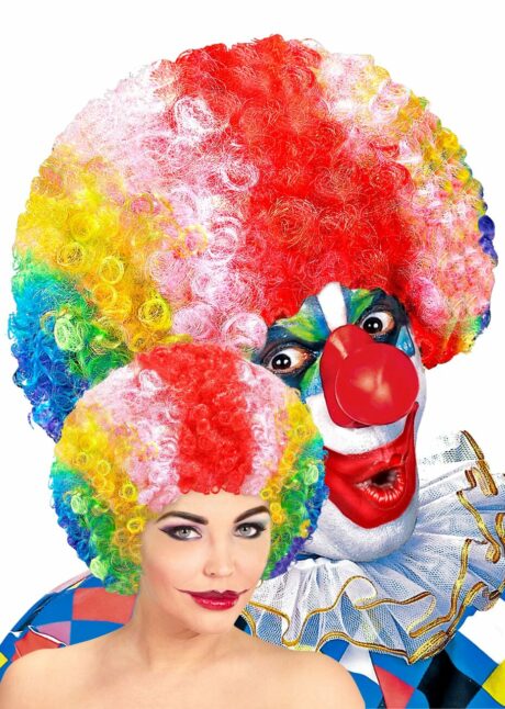 perruque clown multicolore, perruque de clown adulte, perruque de clown déguisement, Perruque de Clown Multicolore – Cheveux Frisés