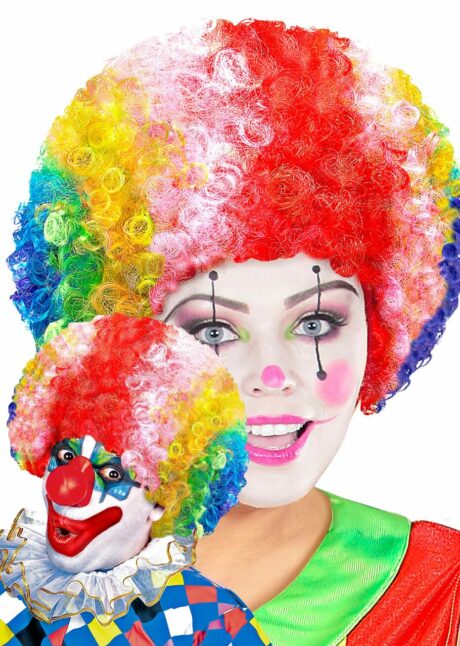perruque clown multicolore, perruque de clown adulte, perruque de clown déguisement, Perruque de Clown Multicolore – Cheveux Frisés