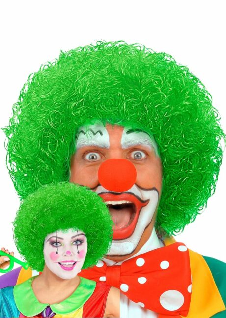 perruque de clown verte, perruque clown adulte, Perruque de Clown Verte – Bouclée