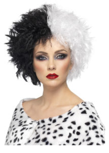 perruque cruella, perruque de cruella pour femme, perruque halloween, perruque noire et blanche, Perruque Cruella, Noire et Blanche
