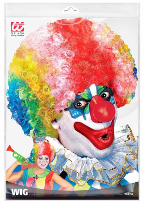 perruque clown multicolore, perruque de clown adulte, perruque de clown déguisement, Perruque de Clown Multicolore – Cheveux Frisés