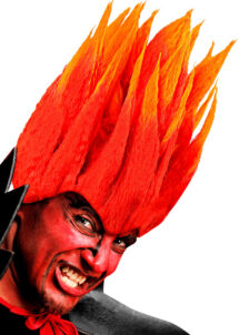 perruque homme, perruque de diable, perruque rouge, perruque halloween, Perruque de Diable, Rouge et Orange