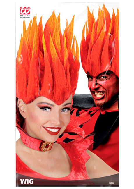 perruque homme, perruque de diable, perruque rouge, perruque halloween, Perruque de Diable ou de Feu, Rouge et Orange
