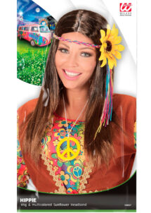 perruque hippie femme, perruque châtain femme, perruque cheveux longs châtain