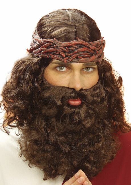 perruque Jesus pour homme, perruque avec barbe, perruques hommes, perruque messie, Perruque + Barbe de Jesus, Châtain