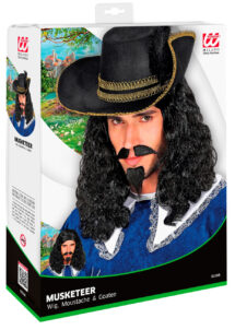 perruque de mousquetaire, perruque chevalier, perruque médiévale, perruques hommes, perruques noires