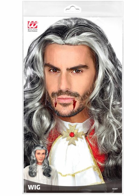perruque homme, perruque grise, perruque de vampire, perruque dracula, Perruque Vampire Grise – Cheveux Ondulés