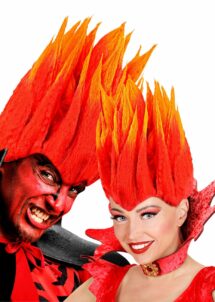 perruque homme, perruque de diable, perruque rouge, perruque halloween, Perruque de Diable – Flammes Rouges et Oranges