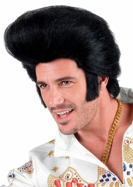 perruque homme, perruque noire, perruque elvis, perruque rockeur, perruque Années 50, Perruque Rock&rsquo;n&rsquo;Roll Elvis Noire – avec Banane et Pattes