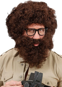 perruque châtain homme, perruque et barbe châtain, perruque et barbe pour homme, perruques pour homme, perruque frisée homme